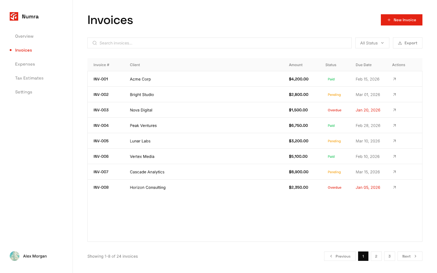 Numra invoice list
